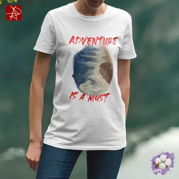 Eco-Friendly GOTS Organic Cotton T-Shirt with Cool Ocean "Adventure is a Must"