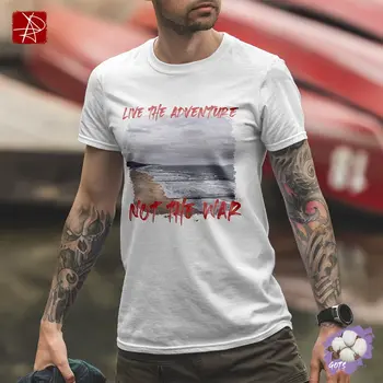 Eco-Friendly GOTS Organic Cotton T-Shirt "Live the Adventure, Not the War" Beach