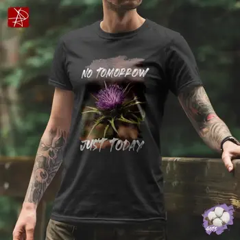 Eco-Friendly GOTS Organic Cotton T-Shirt "No Tomorrow, Just Today" Thistle