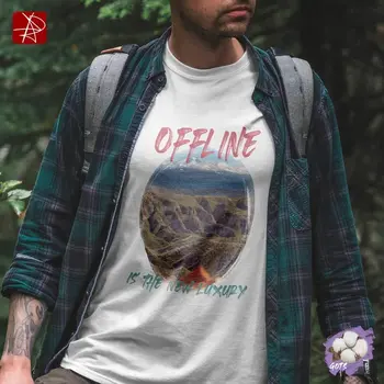 GOTS Organic Cotton T-Shirt Inspiring "Offline is the New Luxury" Mountain