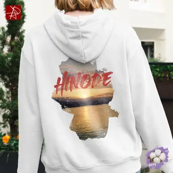 Hinode Organic Cotton Hoodie – Unisex Sunrise Ocean Design | GOTS Certified Eco-Friendly