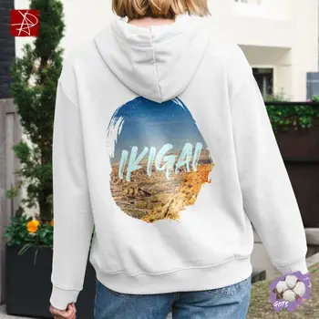 Ikigai Organic Cotton Hoodie – Unisex Desert Landscape Design | GOTS Certified Eco-Friendly