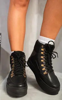 Leather Lace Up Front Platform Womens Boots