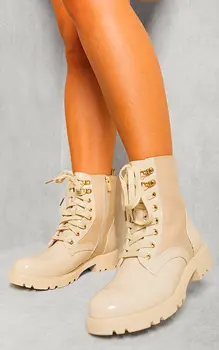Platform Lace Up Womens Chunky Boots Beige UK Size 6