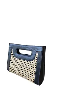 Ary Black Bali Handmade Leather Rattan Webbing HandBag