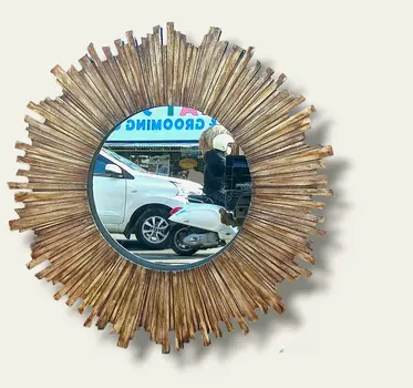 Sun Wooden Wall Mirror Home Decoration