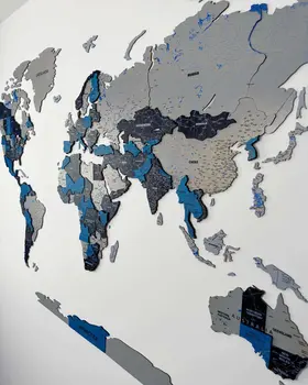 Premium 3d world map made of wood | MIDNIGHT Birdywing®