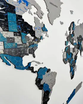 Premium 3d world map made of wood | MIDNIGHT Birdywing®