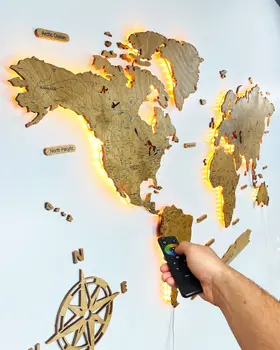 LED Illuminated Wooden World Map - PREMIUM