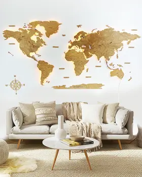 LED Illuminated Wooden World Map - PREMIUM
