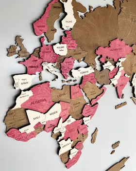 Colorful 3D World Map for wall | PINKY