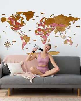 Colorful 3D World Map for wall | PINKY