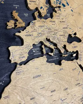 Premium Wood World Map Triptych