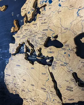 Premium Wood World Map Triptych