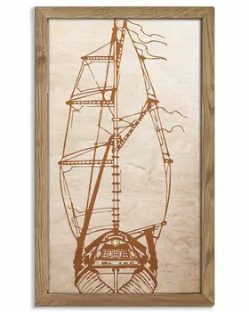Wooden picture Boat, in an oak frame