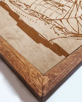 Wooden picture of Sailing ship in an oak frame