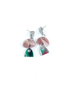 Pendientes ovalados verde y rosa