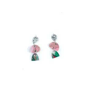 Pendientes ovalados verde y rosa