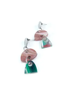 Pendientes ovalados verde y rosa
