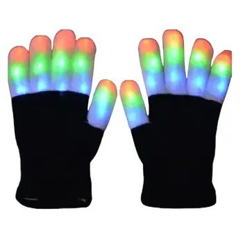 Black and White Gloves with Multicolor LED Fingers