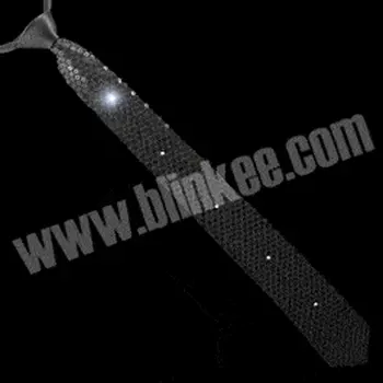 Black Sequin Necktie with White LEDs