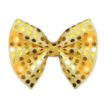 Gold Sequin Bow Tie with Amber LED Lights