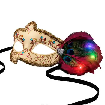 Gold Mardi Gras Mask with LED Feathers