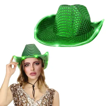 LED Flashing Cowboy Hat with Green Sequins