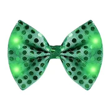 Green Sequin Bow Tie with Green LED Lights for St Patricks Day