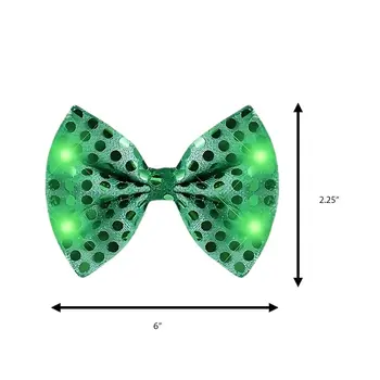 Green Sequin Bow Tie with Green LED Lights for St Patricks Day