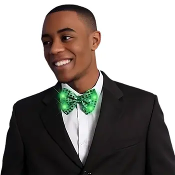 Green Sequin Bow Tie with Green LED Lights for St Patricks Day