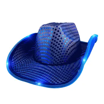 Light Up LED Flashing Cowboy Hat with Blue Sequins