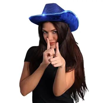 Light Up LED Flashing Cowboy Hat with Blue Sequins