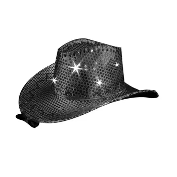 LED Sequin Cowboy Hat with Fancy Stitching Black