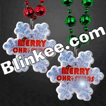 Merry Christmas Blinkies with Beaded Necklace Flashing Body Light Lapel Pins
