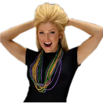 Purple Gold and Jade Disco Bead Mardi Gras Necklace Pack of 12