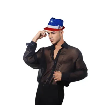 USA Flashing Fedora Hat with Red White and Blue Sequins