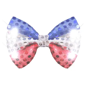 Red White Blue Sequin Bow Tie with White LEDs