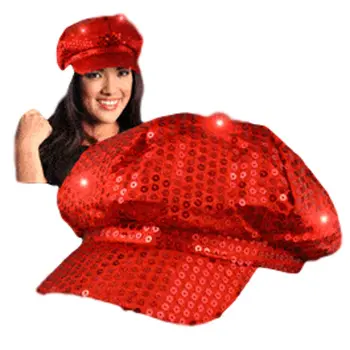 Sequin LED Newsboy Cap Red