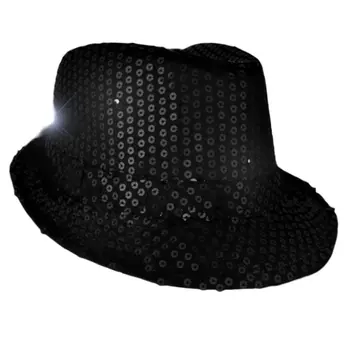 LED Flashing Fedora Hat with Black Sequins