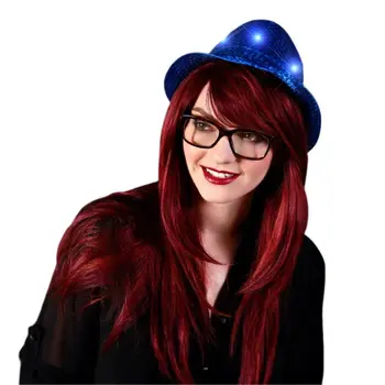 LED Flashing Fedora Hat with Blue Sequins