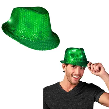 LED Flashing Fedora Hat with Green Sequins