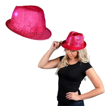 LED Flashing Fedora Hat with Pink Sequins
