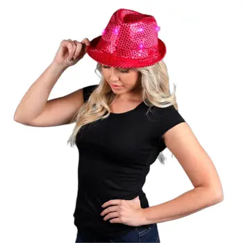 LED Flashing Fedora Hat with Pink Sequins