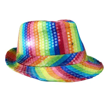 Light Up LED Flashing Fedora Hat with Rainbow Sequins