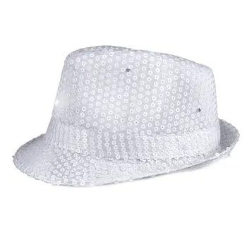 Light Up LED Flashing Fedora Hat with White Sequins