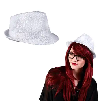 Light Up LED Flashing Fedora Hat with White Sequins