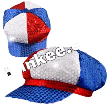 Sequined LED Newsboy Cap Red White Blue