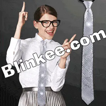 Silver Sequin Necktie with White LEDs