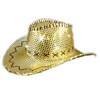 LED Sequin Cowboy Hat with Fancy Stitching Gold